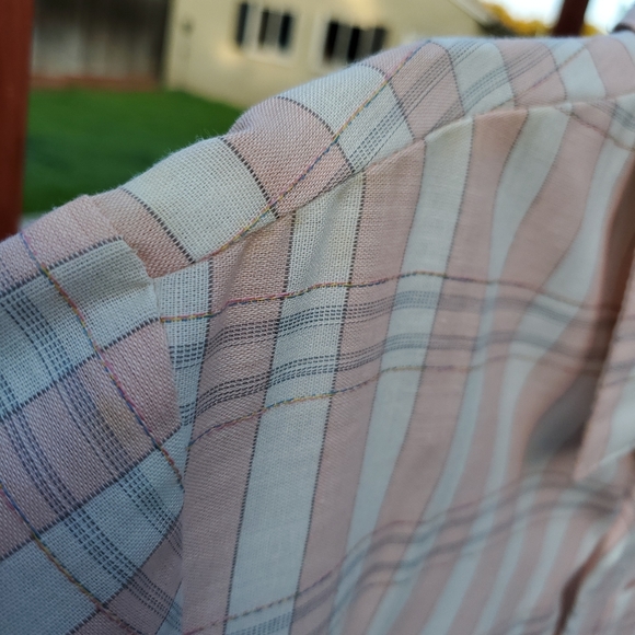 Triumph Men's XL short sleeve button up. Vintage. USA. Used. Pink/White plaid. - Picture 11 of 16